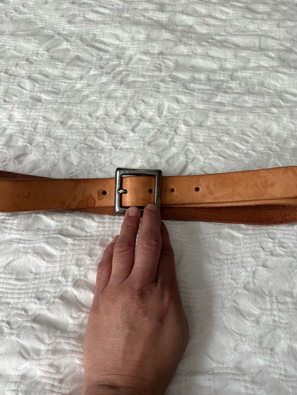 Classic Tan Leather Belt with Square Buckle woman’s